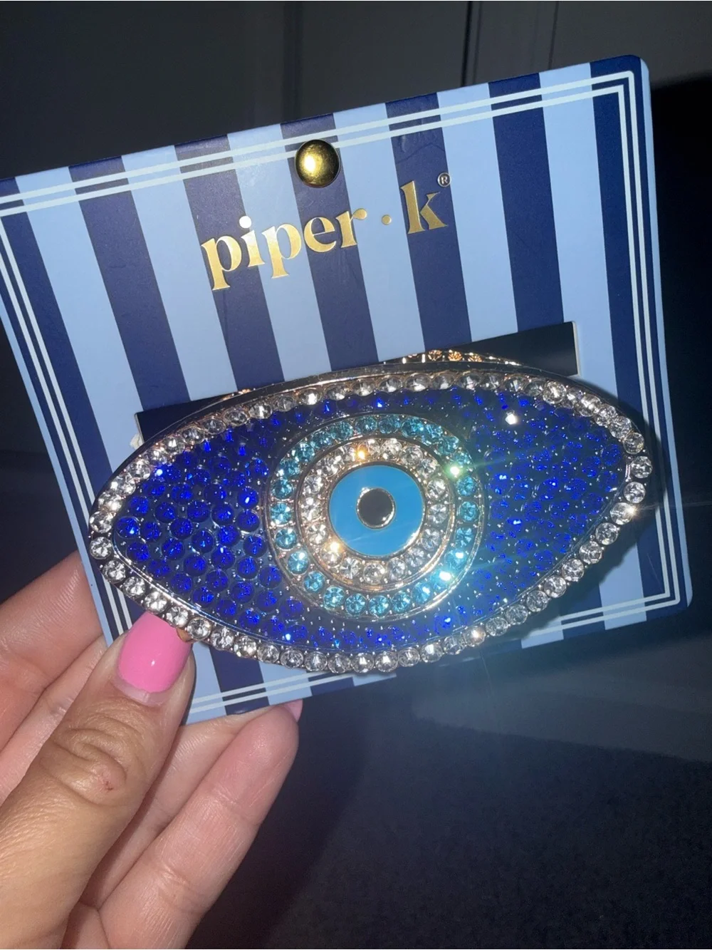 Piper Blue and Aqua Crystal Evil Eye hair clip